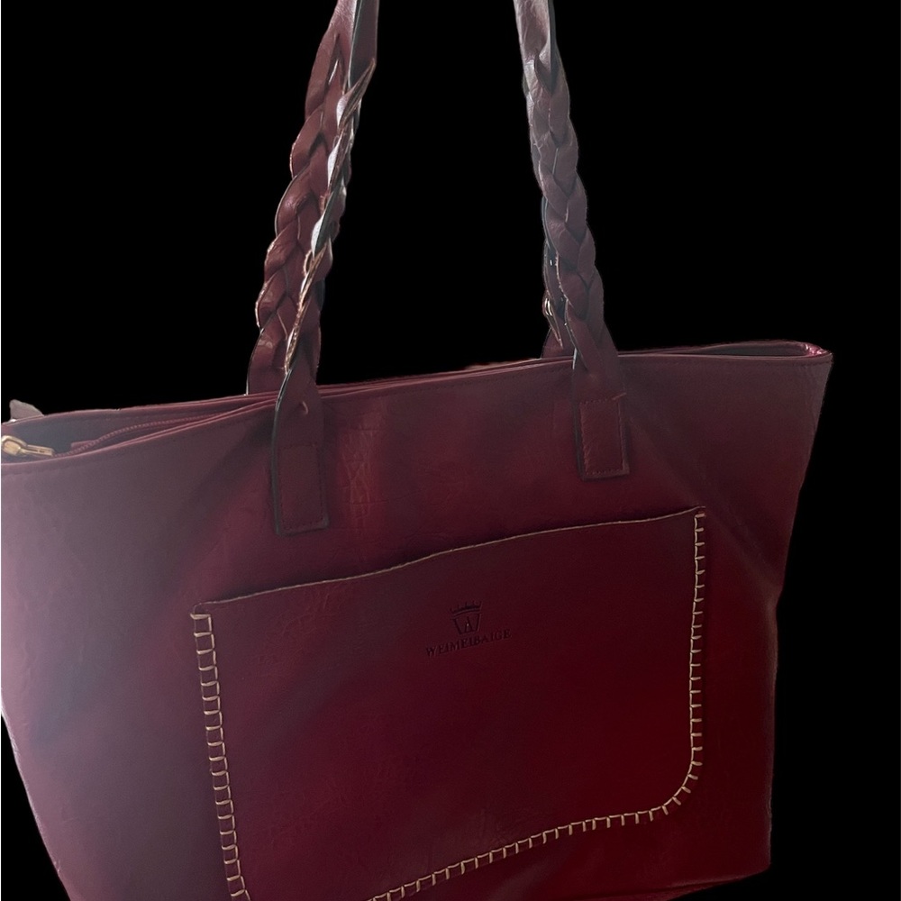 WEIMEIBAIGE Oversized Red Vegan Leather Tote Bag